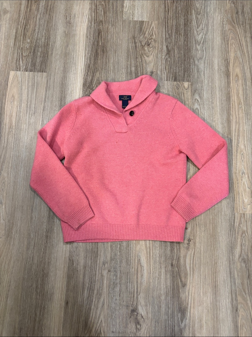 100% Lambswool Coral Pink Shawl-Collar Button Sweater